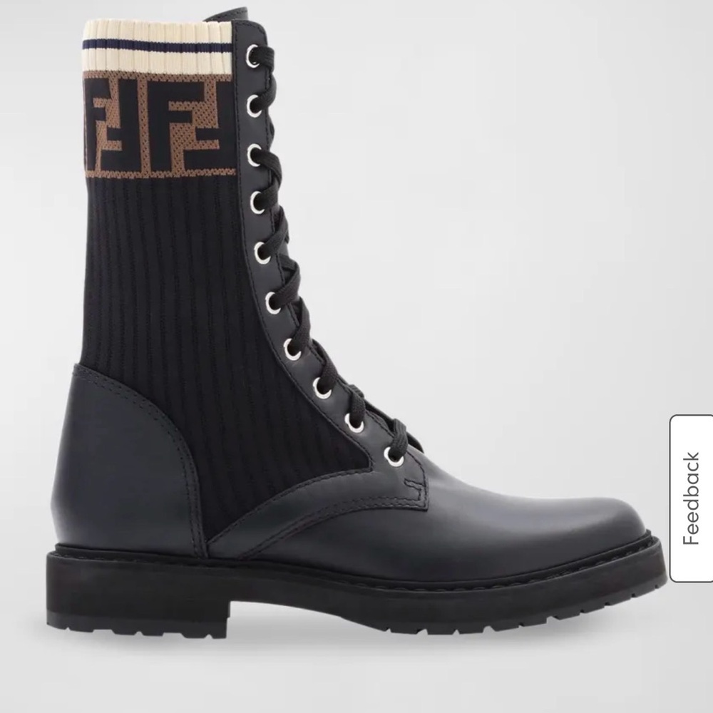 Fendi Leather Combat Boots FF Cuff
